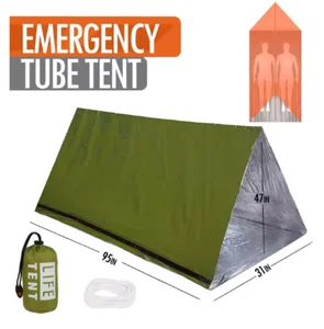 2 Person Emergency Shelter Bivy Survival Tent Kit Mylar Tube Tent Sleeping Bag Waterproof Outdoor SOS Thermal Blanket Reusable Bangladesh (New)
