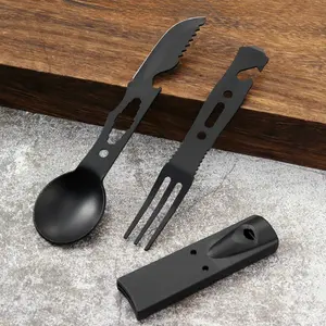 Outdoor Set Multi functional Camping Knives Camping Tableware Outdoor Wind Combination Stainless Steel with Whistle Spoon Fork Bangladesh (New)